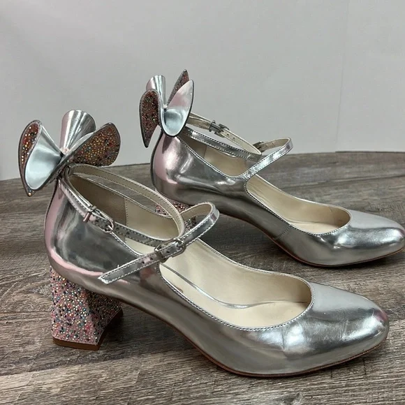 Sophia Webster Lilia Mid Mary Jane Silver Heels – Crystal Bow Block Heel – 39 - Picture 4 of 16